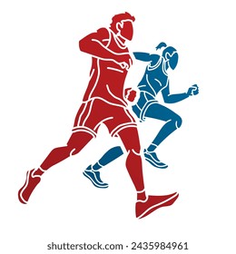 Group of People Running Together Man and Woman Runner Marathon Cartoon Sport Graphic Vector