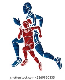 Gruppe von Leuten, die zusammen Runner Marathon männlich und weibliche Run Action Cartoon Sport Grafik-Vektorgrafik