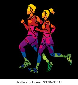 Group of People  Running Together Runner Marathon Male and Female Run Action Cartoon Sport Graphic Vector