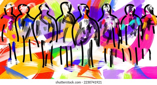 A group of people rushing through life, each pursuing their own life goals. Painting in abstract form. vector illustration.