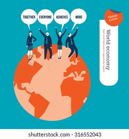 Group of people saying together everyone achieves more. Vector illustration Eps10 file. Global colors. Text and Texture in separate layers.