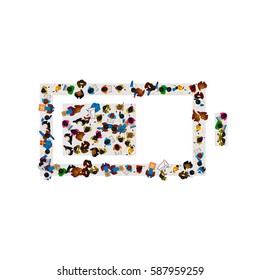 A group of people in a shape of battery icon, isolated on white background. Vector illustration