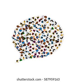 A group of people in a shape of chat icon, isolated on white background. Vector illustration