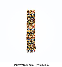 A group of people in the shape of English alphabet letter I on light background. Vector illustration.