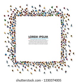 A group of people in a shape of frame banner, isolated on white background. Vector illustration