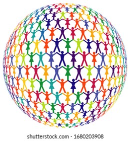 A group of people in a shape of a globe, isolated on a white background. - vector illustration