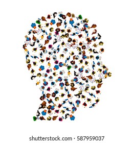 A group of people in a shape of head icon, isolated on white background. Vector illustration
