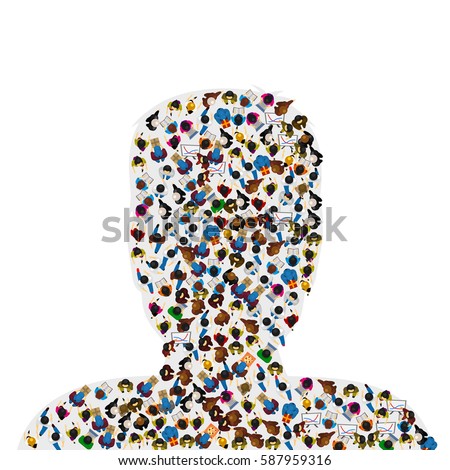 A group of people in a shape of a human head, isolated on white background. Vector illustration.