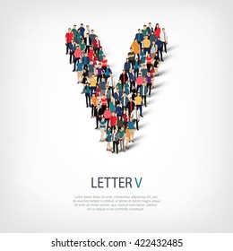 group  people  shape letter V vector