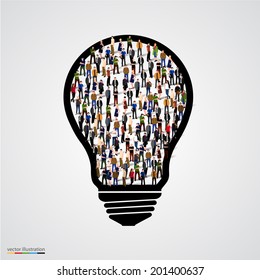 Group of people in shape of light bulb idea. Vector