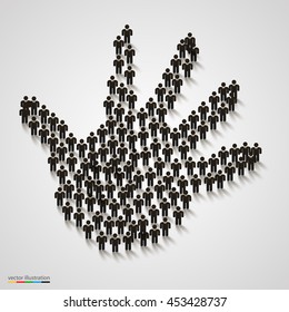 A group of people in the shape of palm. Crowd of people in the form of palm. Vector illustration
