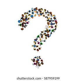 A group of people in a shape of a question mark, isolated on white background. Vector illustration.