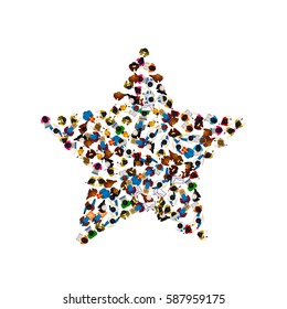 A group of people in a shape of a star. Vector illustration.