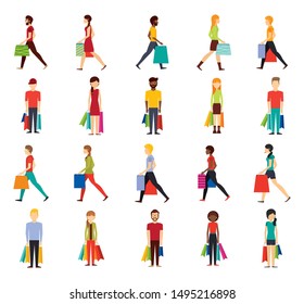 group of people with shopping bags vector illustration design