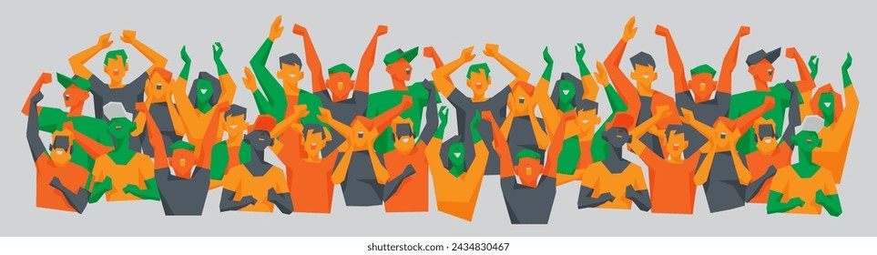 A group of people shouting for joy. A rejoicing crowd of fans