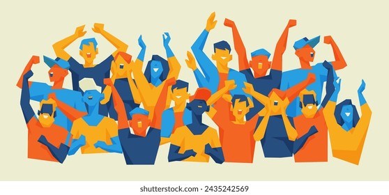 A group of people shouting for joy. Vector illustration