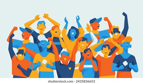 A group of people shouting for joy. Vector illustration