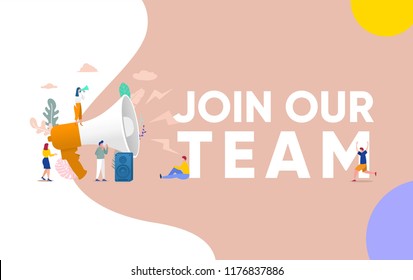 Group Of People Shouting On Megaphone 
 With Join Our Team Word Vector Illustration Concept, Can Use For, Landing Page, Template, Ui, Web, Mobile App, Poster, Banner, Flyer