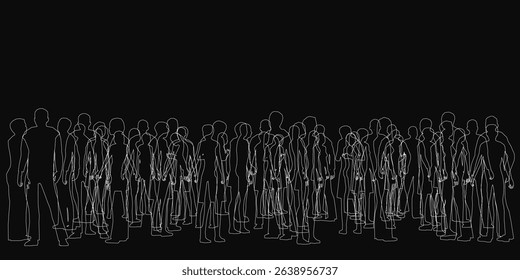 A group of people are shown in a black and white photo. The photo is of a crowd of people, but the people are not clearly visible