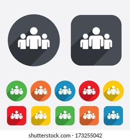 Group of people sign icon. Share symbol. Circles and rounded squares 12 buttons. Vector