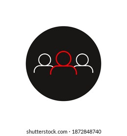Group of people sign icon. Share symbol. Circle flat button with shadow. UI website navigation. Social network. Group of friends icon. Cutout. Leader icon. Community icon. Multiple users silhouette
