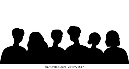 Group of people silhouette. Community, friendship, unity, care, teamwork concepts. Flat character vector design isolated illustration.