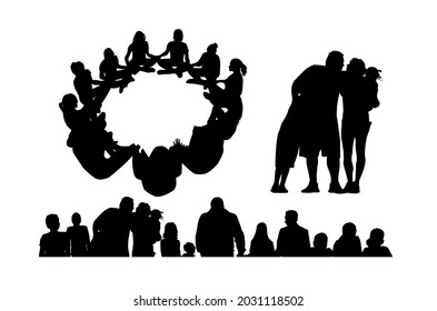 A group of people silhouette. People are sitting in a circle. Vector illustration