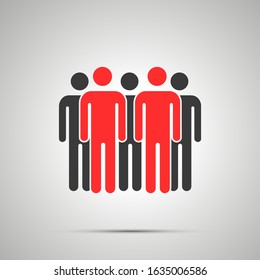 Group of people silhouette with two red leaders, simple black icon with shadow