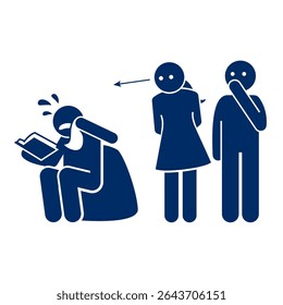 group of people silhouette vector looking at someone sad in reading a book	