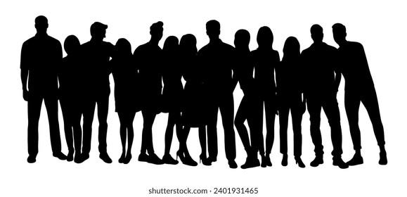 Group of people silhouette, vector silhouettes of men and a women, a group of standing people, group of friend