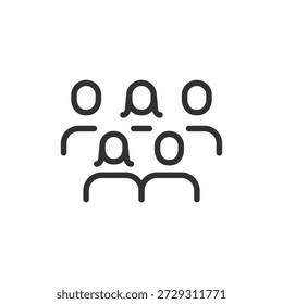 Siluetas de grupo de personas, icono lineal. Equipo, audiencia y comunidad. Línea con trazo editable.