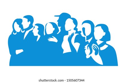 Group of people silhouettes vector banner design. Female and male simple figures clipart. character of audience in the conference hall. Women, men on white background. Crowd isolated illustration