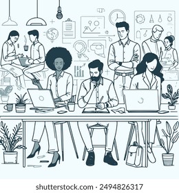 a group of people sit at a table with laptops and the word b on it