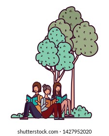 group of people sitting with book in landscape