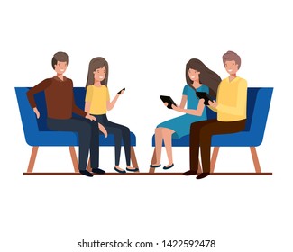 group of people with sitting in chairs on white background