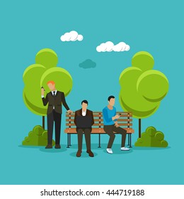 Group People Sitting On Bench Park Stock Vector (Royalty Free ...