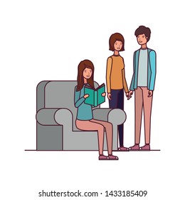 group of people sitting on chair with book in hands