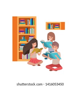 group of people sitting with stack of books