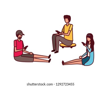 group of people with smartphone avatar character