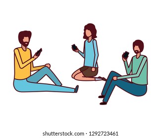 group of people with smartphone avatar character