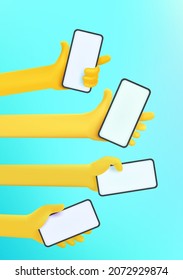 Group of people and smartphones with blank screens