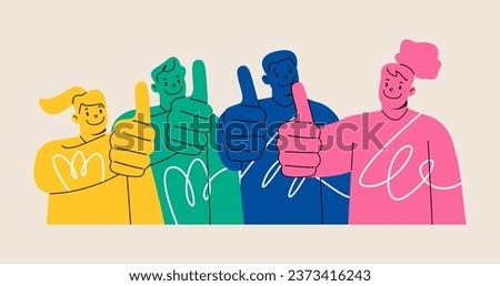 Group of people smiling showing thumbs up give. Colorful vector illustration
