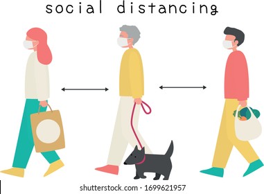 Group of People in Social Distancing Concept stock illustration