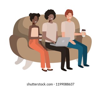 group of people in sofa drinking coffee avatar character