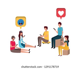 group of people with with speech bubble avatar character