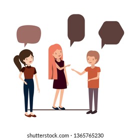 group of people with speech bubble character