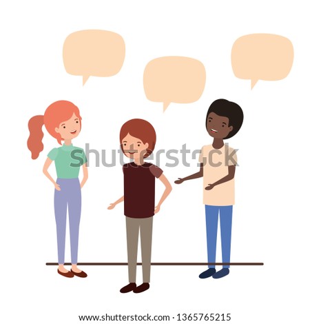 group of people with speech bubble character