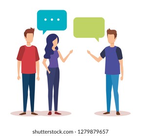 group of people with speech bubble characters