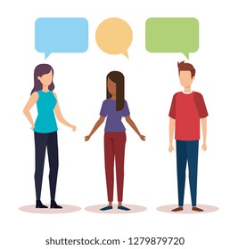 group of people with speech bubble characters