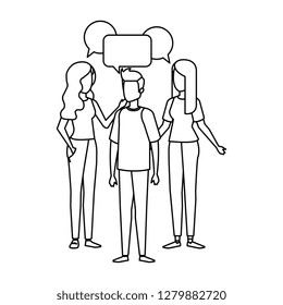 group of people with speech bubble characters